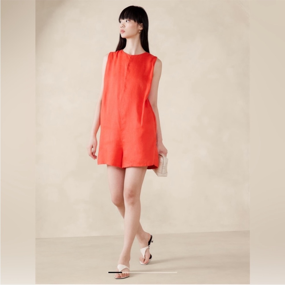Banana Republic Pinnacle Coral Red Premium Linen Romper Size L